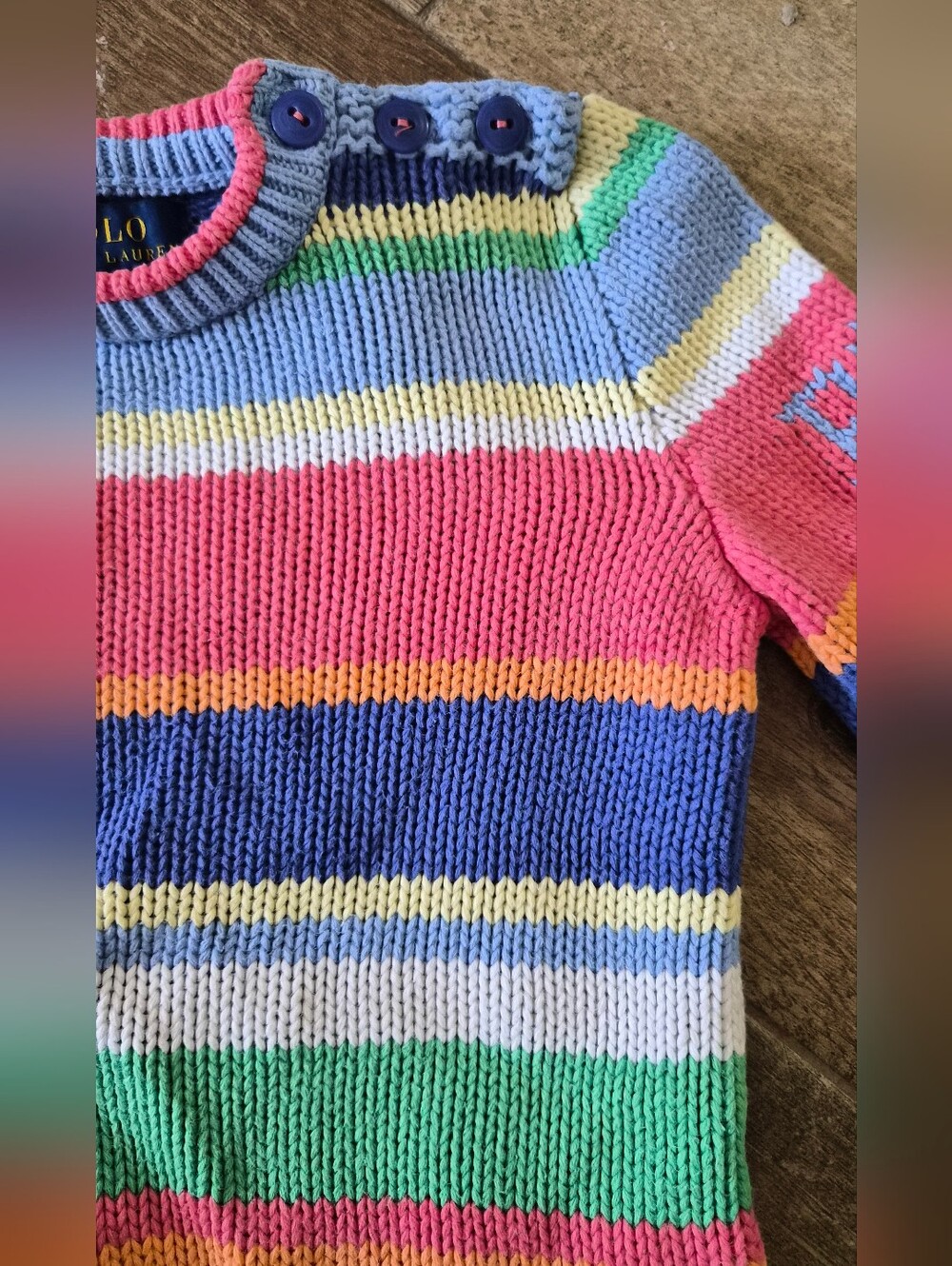 Polo Ralph Lauren Girls Blue Multicolor Striped Knit Long Sleeve Sweater Sz 4/4T - Picture 6 of 10